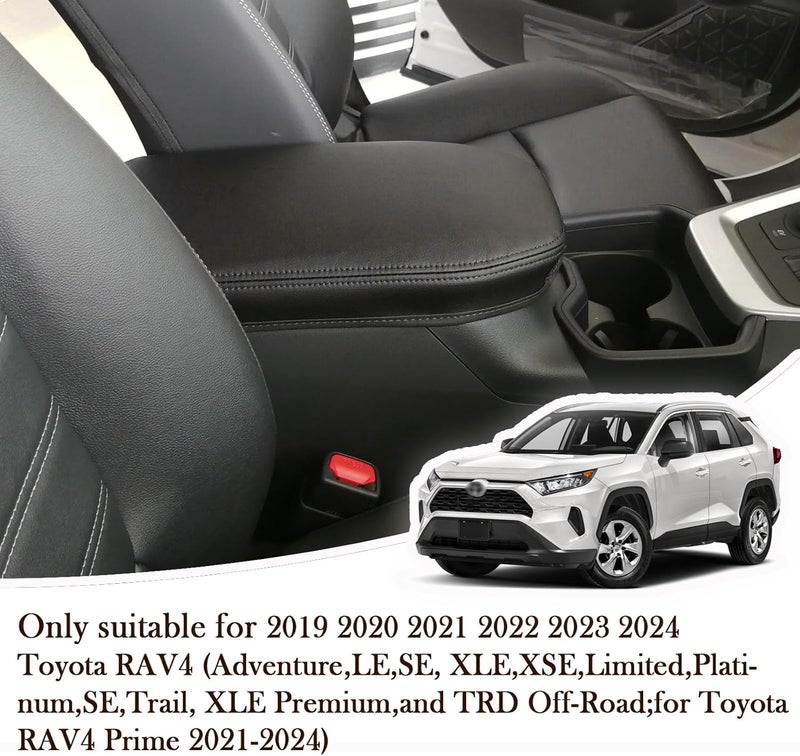ciizssria Car Armrest Center Console Covers for Toyota RAV4 Accessories 2026 2025 2024 2019 2020 2021 2022 2023, PU Leather Middle Console Lid Cover Pad Protector(Black Line) - Image 2